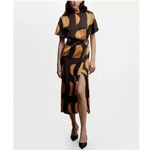 MNG Size O Abstract Printed Satin Maxi Ladies Dress